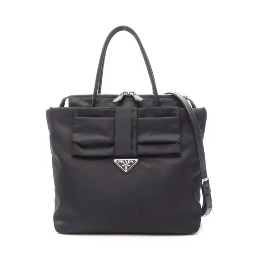 Prada TESSUTO FIOCCO Handbag Leather Black
